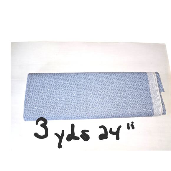 Calico Blue Flower Fabric Country Print 3 Plus Yards 44" 100% Cotton - Picture 4 of 4